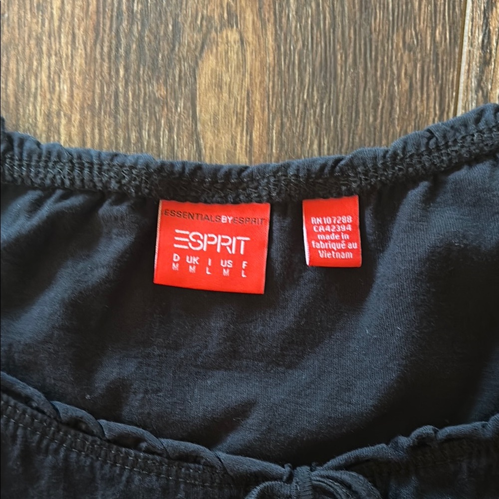 Esprit -Black Fitted Tie Front Short Sleeve Blouse size M - Picture 3 of 3